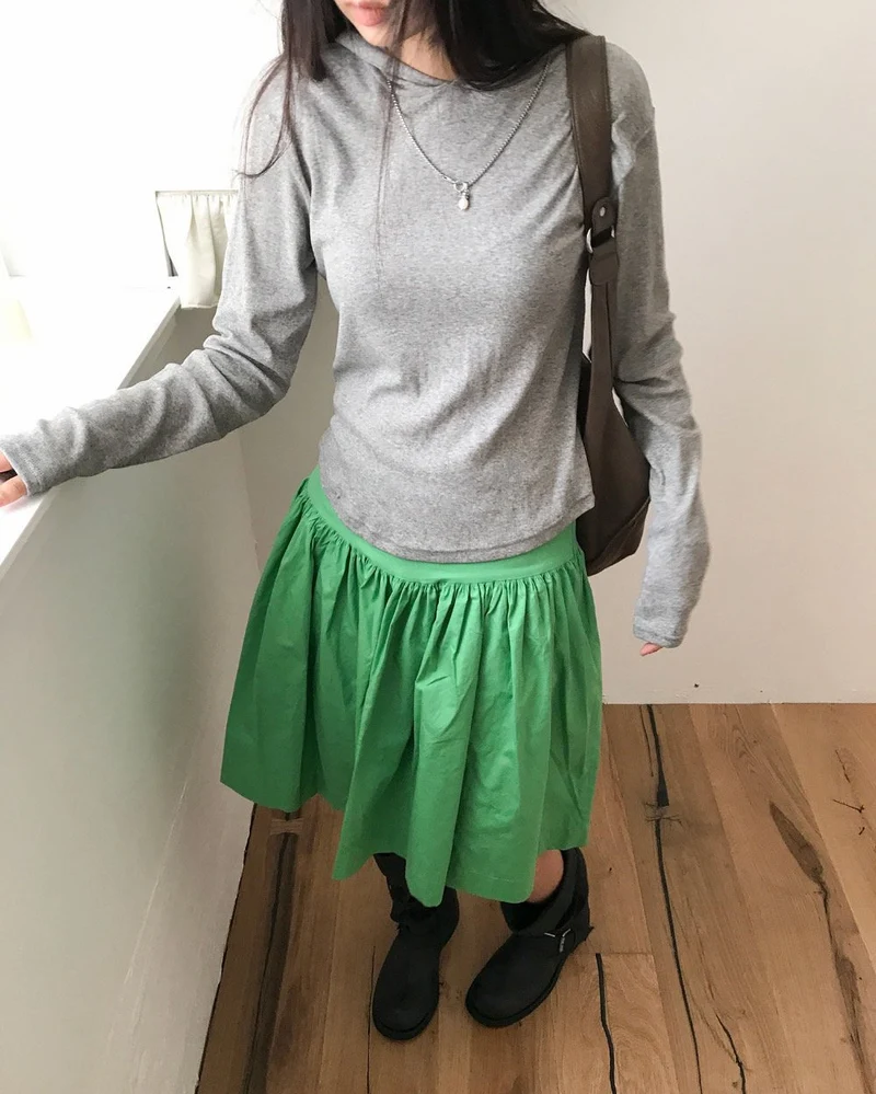 Treean Draped Hood Long Sleeve Cropped Top