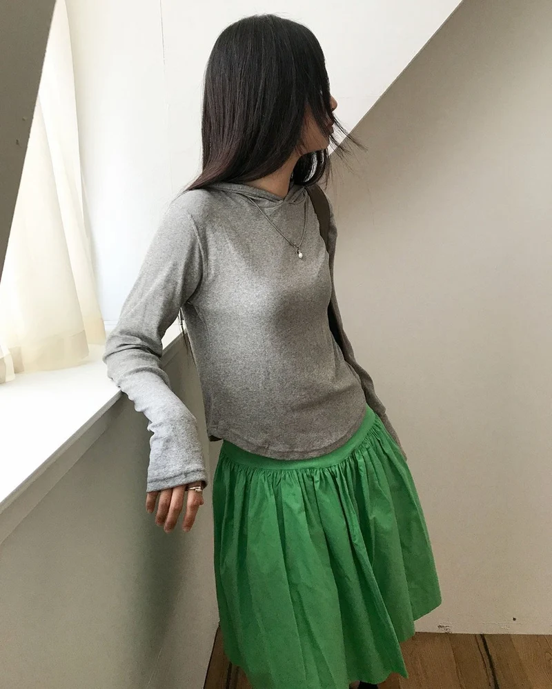Treean Draped Hood Long Sleeve Cropped Top