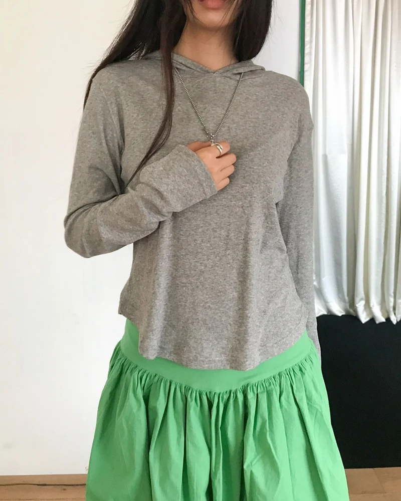 Treean Draped Hood Long Sleeve Cropped Top