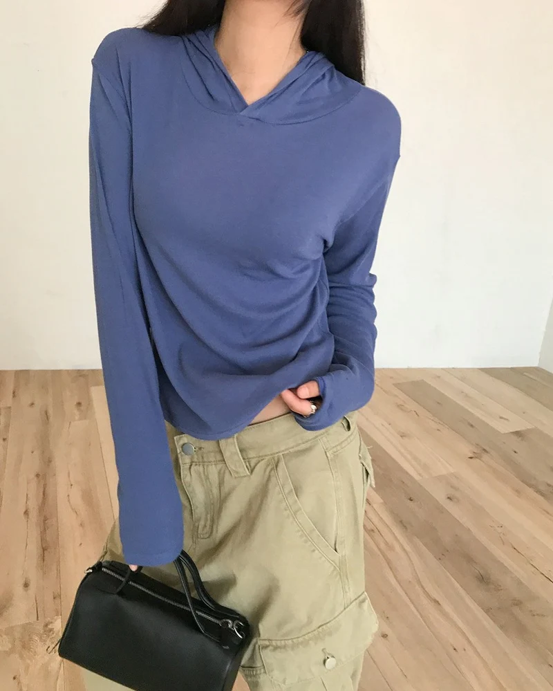 Treean Draped Hood Long Sleeve Cropped Top