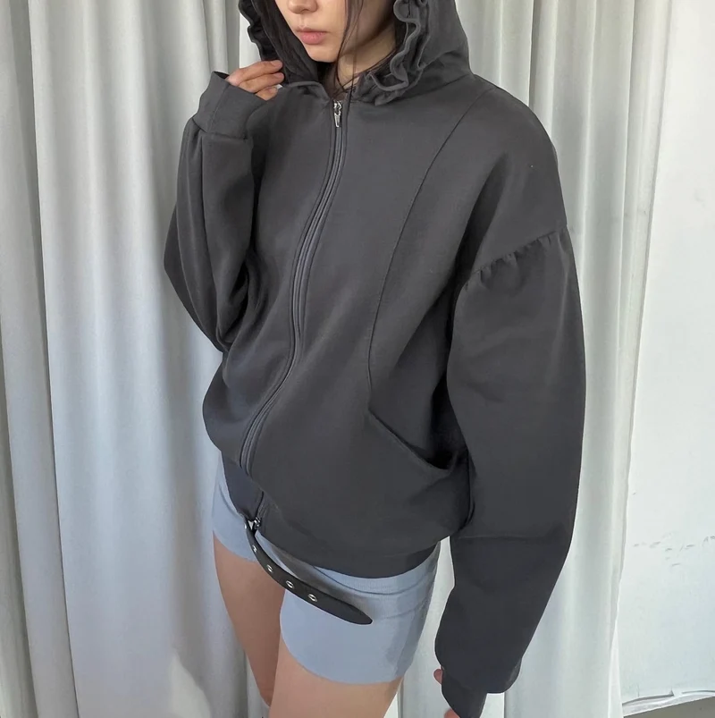 Askhaki Oversized Full Zip Hoodie with Ruffle Frill Hood