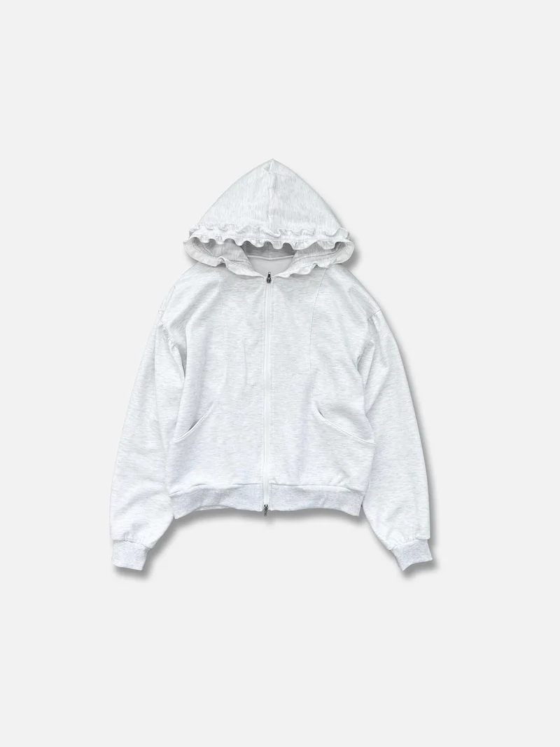 Askhaki Oversized Full Zip Hoodie with Ruffle Frill Hood
