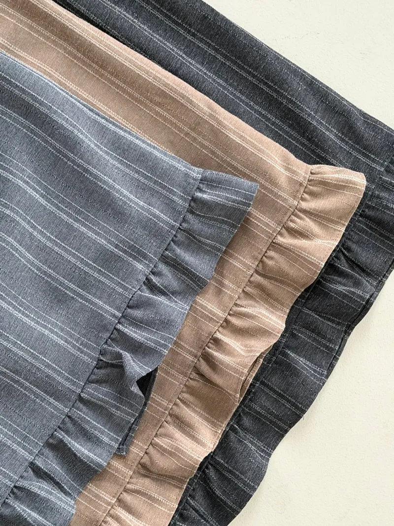 Askhaki Pinstripe Maxi Skirt with Contrast Waist Band and Ruffle Hem