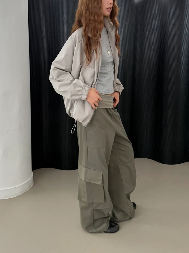 Askhaki Stand Collar Full Zip Cropped Jacket with Pleated Panel Detail