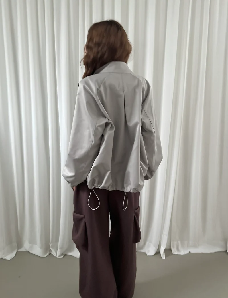 Askhaki Stand Collar Full Zip Cropped Jacket with Pleated Panel Detail