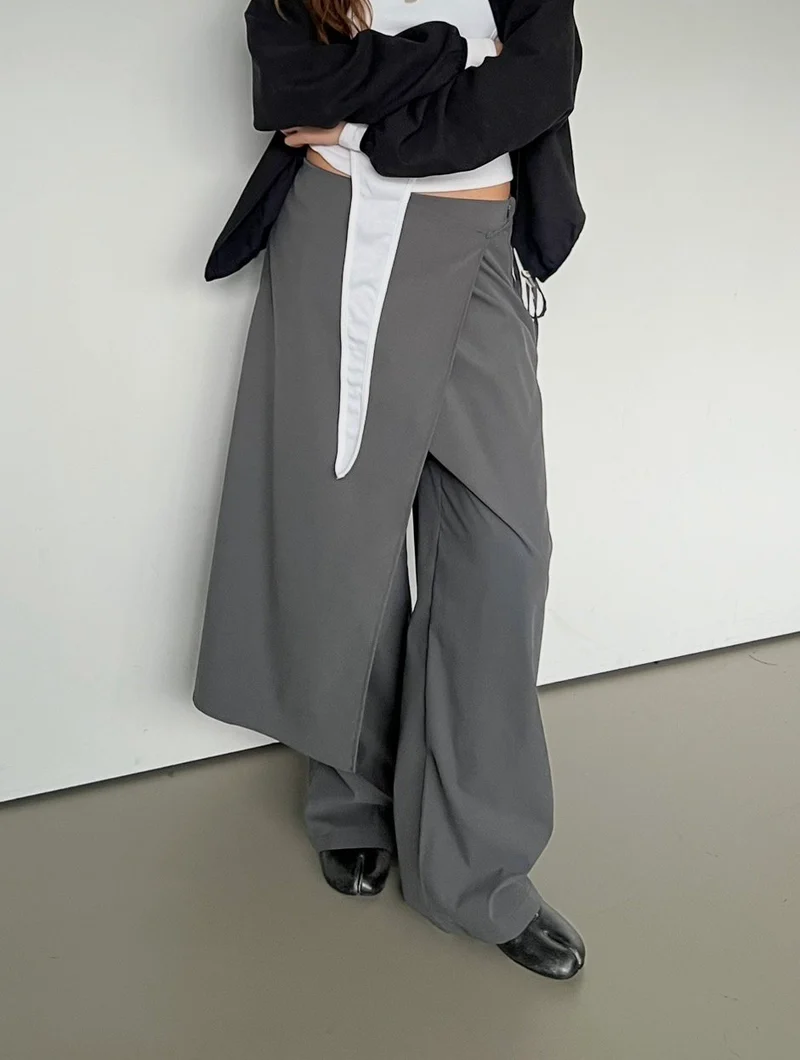 Askhaki Wrap Overlay Wide Leg Pants with Side Tie