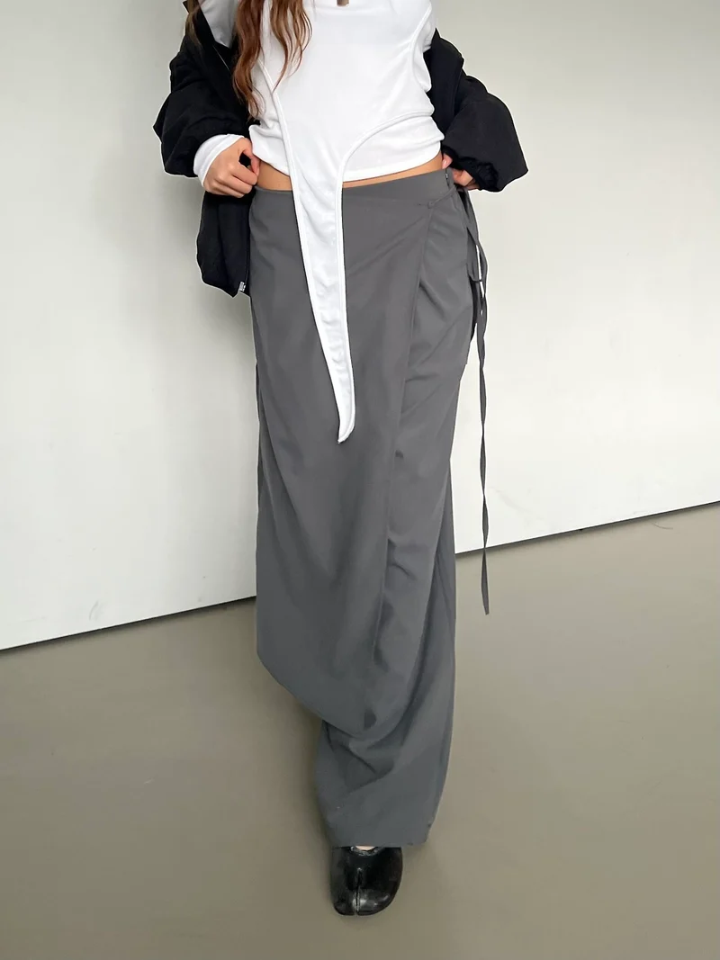 Askhaki Wrap Overlay Wide Leg Pants with Side Tie