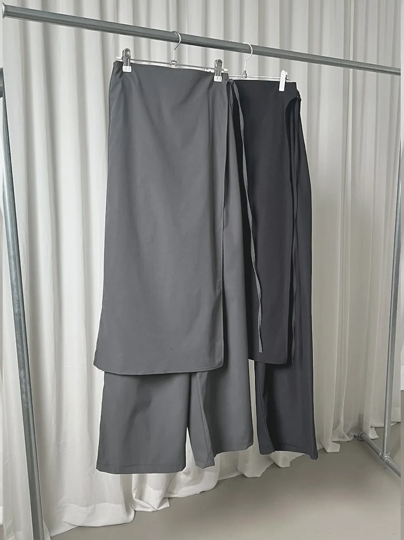 Askhaki Wrap Overlay Wide Leg Pants with Side Tie