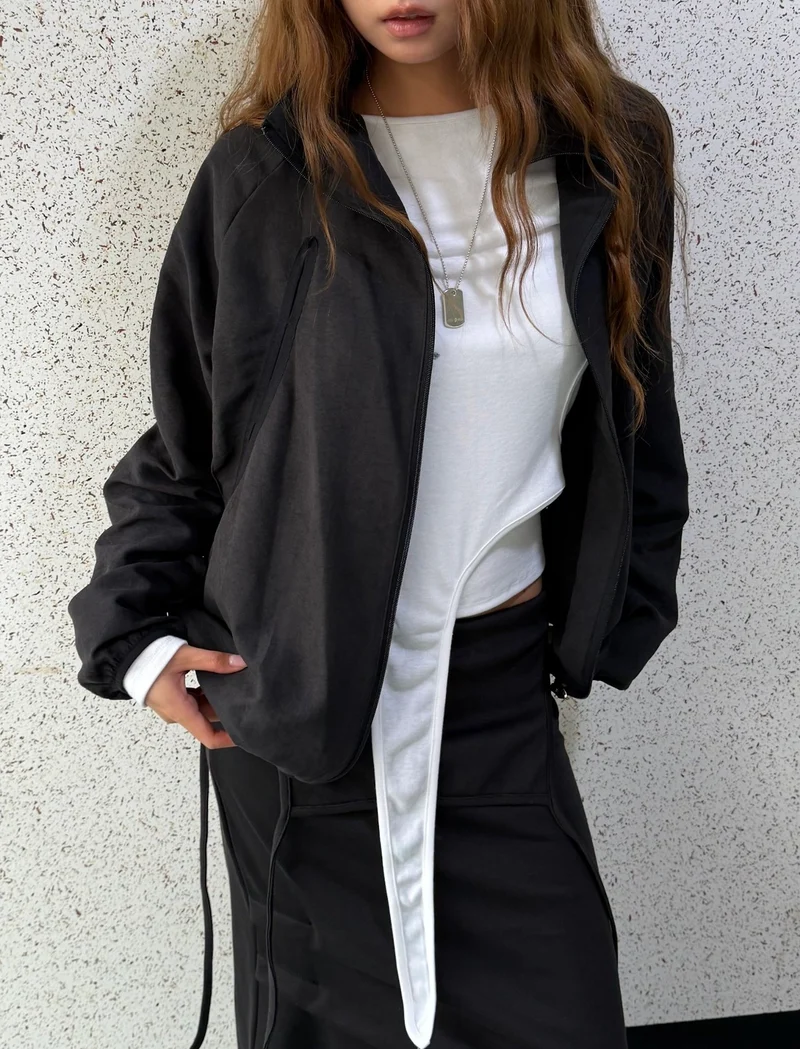 Askhaki Stand Collar Full Zip Oversized Blouson Jacket