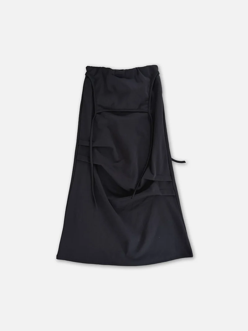 Askhaki Drawstring Waist Maxi Cargo Pocket Apron Skirt