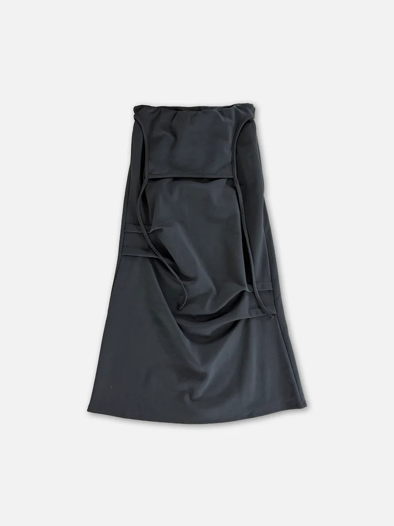 Askhaki Drawstring Waist Maxi Cargo Pocket Apron Skirt