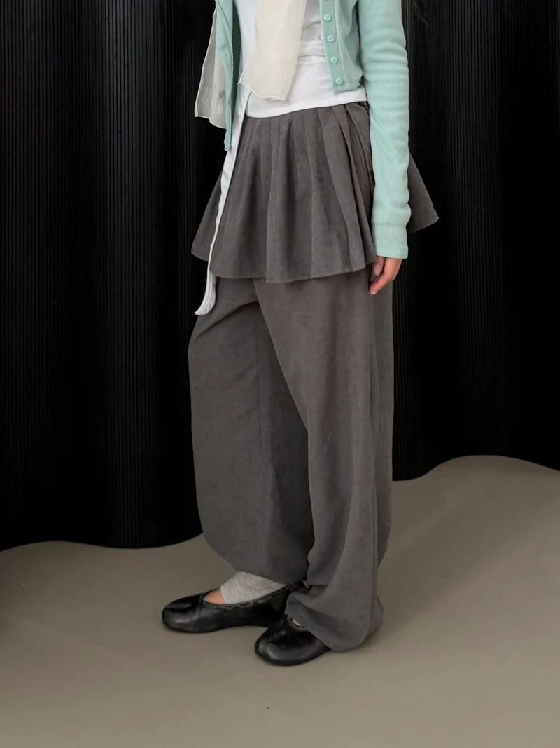 Askhaki Pleated Skirt Overlay Wide Leg Pants