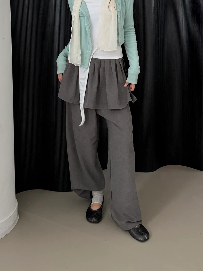 Askhaki Pleated Skirt Overlay Wide Leg Pants