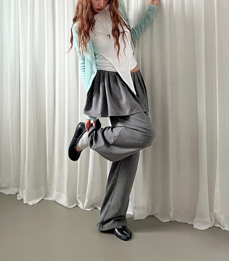 Askhaki Pleated Skirt Overlay Wide Leg Pants