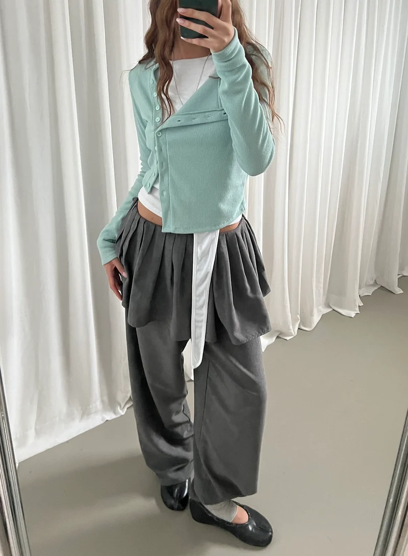 Askhaki Pleated Skirt Overlay Wide Leg Pants