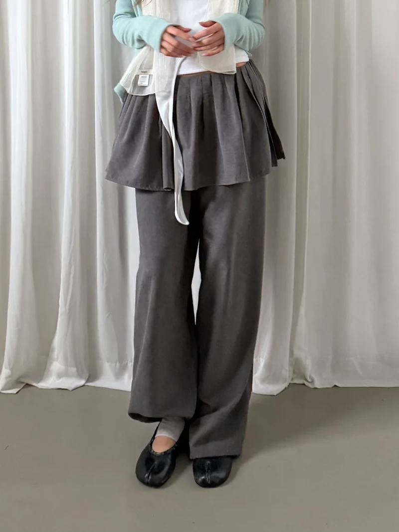 Askhaki Pleated Skirt Overlay Wide Leg Pants