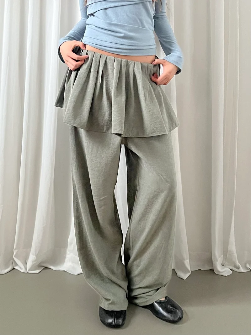 Askhaki Pleated Skirt Overlay Wide Leg Pants