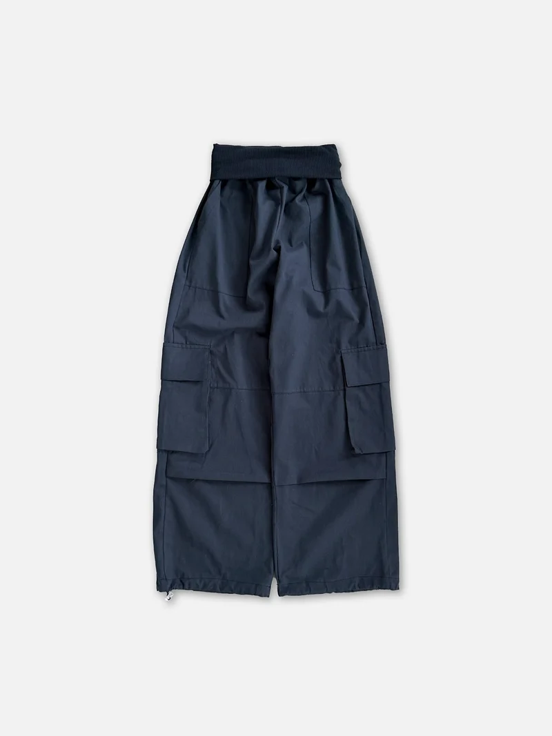 Askhaki Rib Waistband Wide Leg Cargo Pants