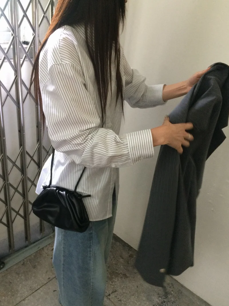 Anou Stripe Overfit Shirt with Back Drawstring Detail