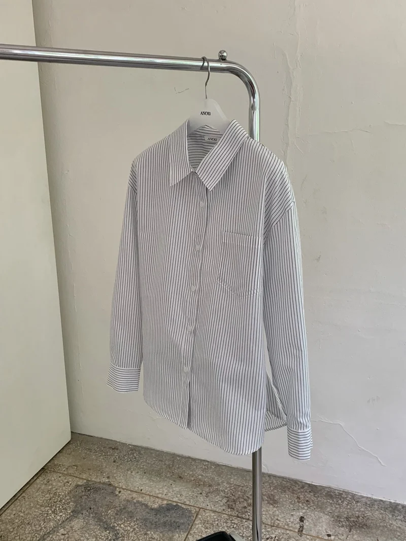 Anou Stripe Overfit Shirt with Back Drawstring Detail