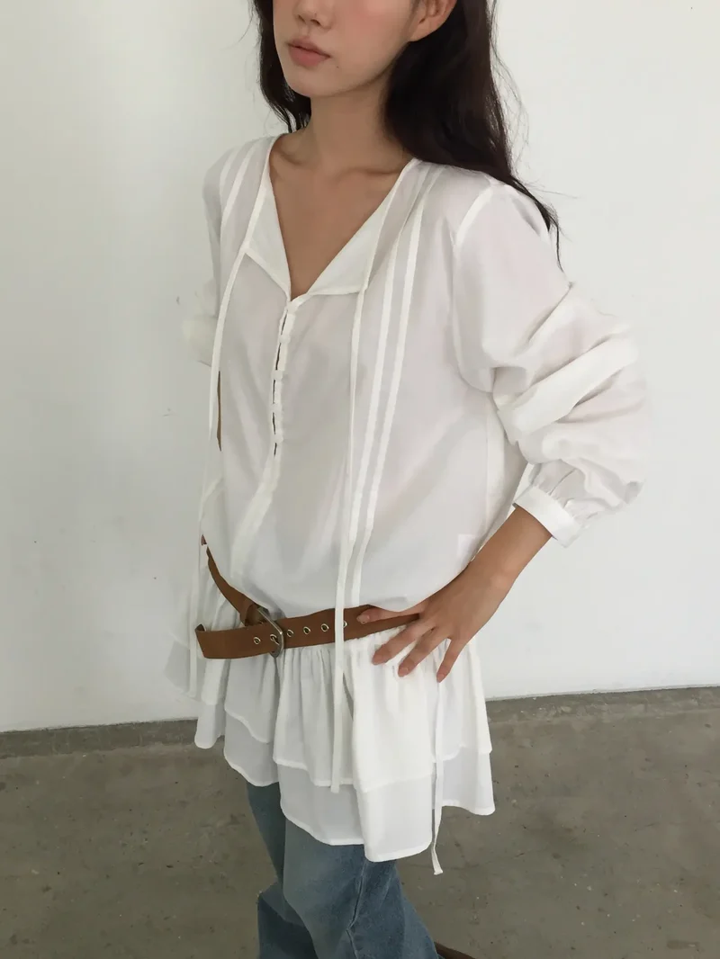 Lovemoment Button Front Drawstring Ruffle Mini Dress