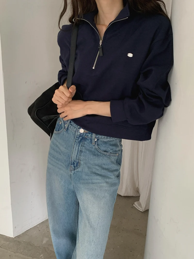LeAhicon Cropped Stand Collar Half Zip Sweatshirt