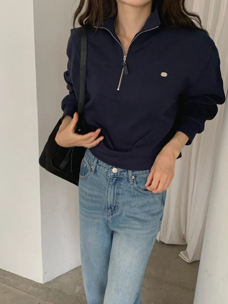 LeAhicon Cropped Stand Collar Half Zip Sweatshirt