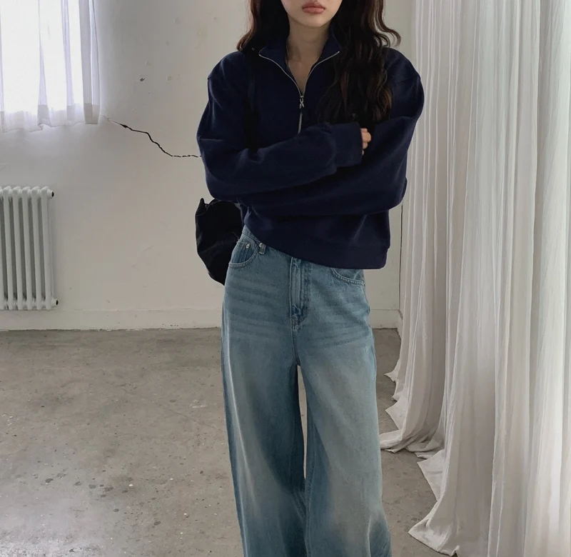 LeAhicon Cropped Stand Collar Half Zip Sweatshirt