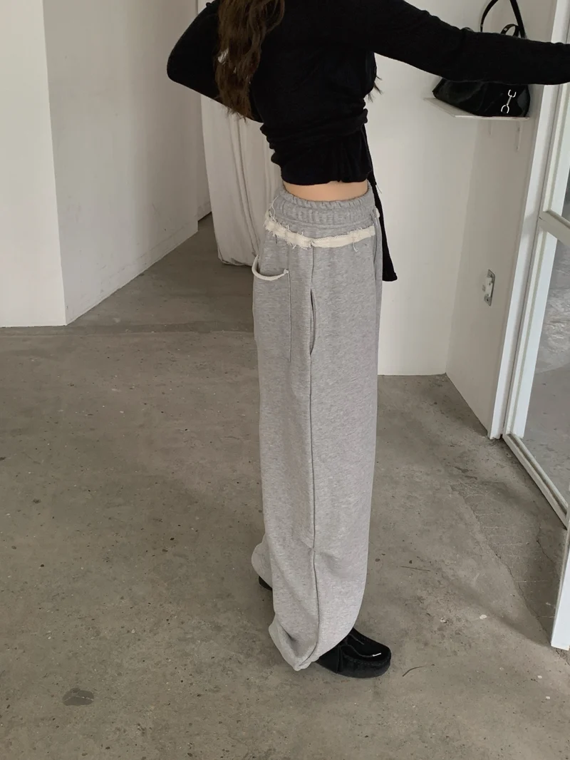LeAhicon Lace Trim Drawstring Wide Leg Sweat Pants