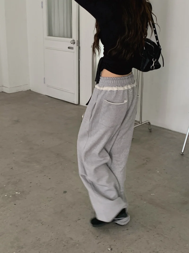 LeAhicon Lace Trim Drawstring Wide Leg Sweat Pants