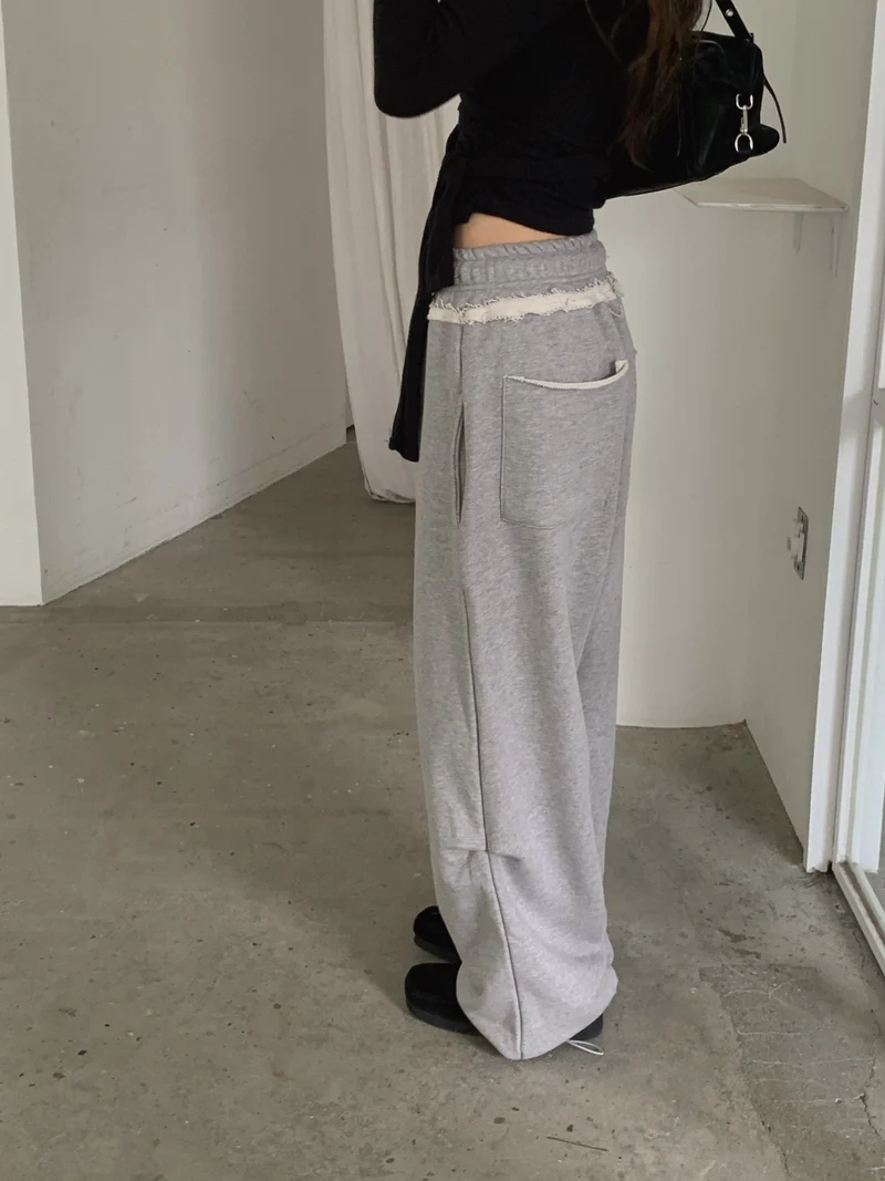 LeAhicon Lace Trim Drawstring Wide Leg Sweat Pants
