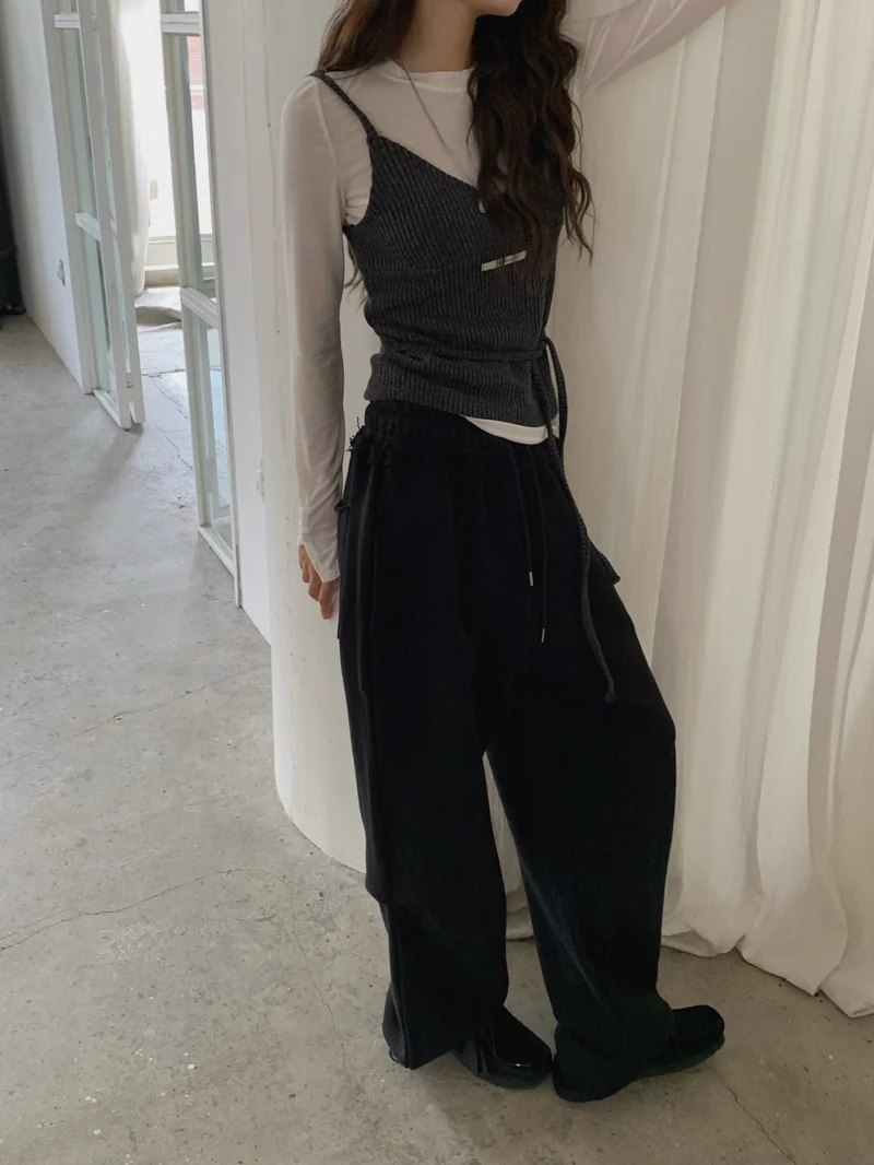 LeAhicon Lace Trim Drawstring Wide Leg Sweat Pants