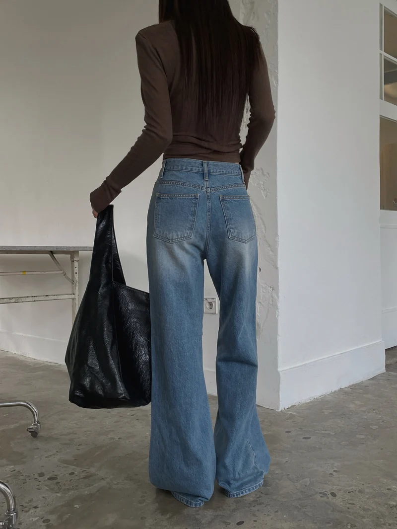 LeAhicon High Waist Button Fly Wide Straight Jeans