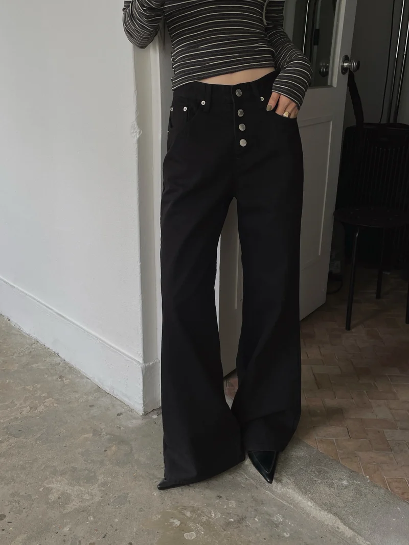 LeAhicon High Waist Button Fly Wide Straight Jeans