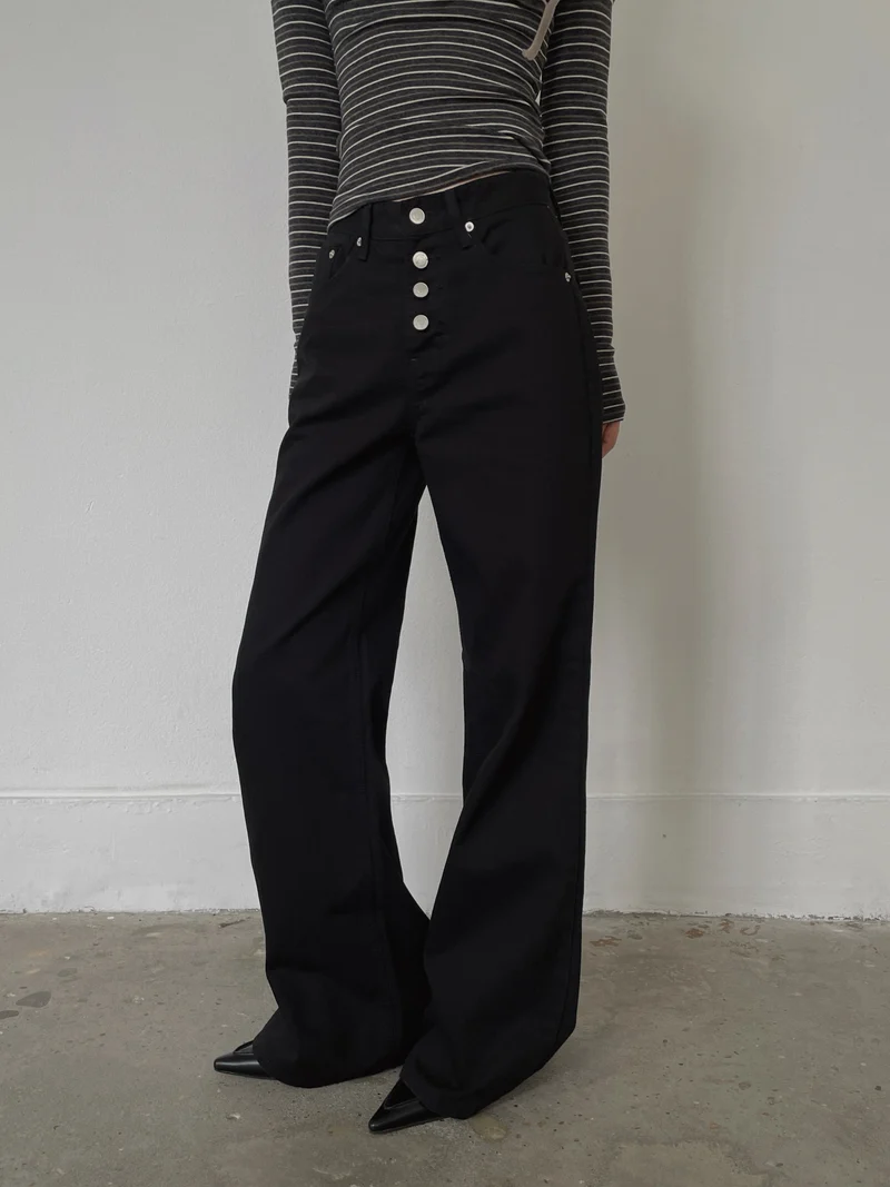 LeAhicon High Waist Button Fly Wide Straight Jeans