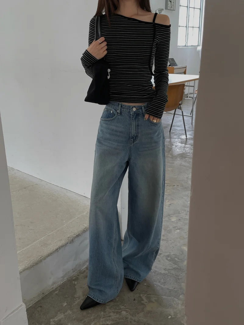 LeAhicon High Waist Wide Leg Vintage Wash Jeans