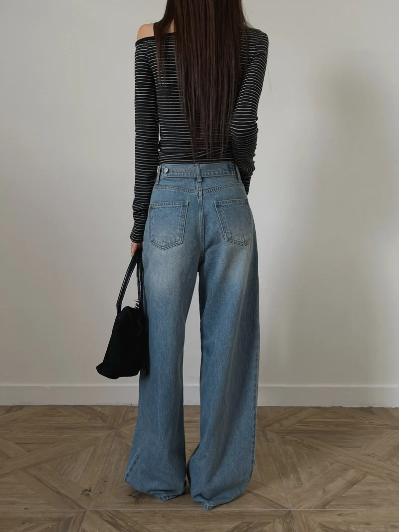 LeAhicon High Waist Wide Leg Vintage Wash Jeans
