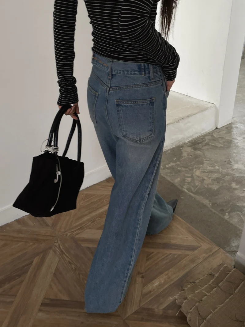 LeAhicon High Waist Wide Leg Vintage Wash Jeans
