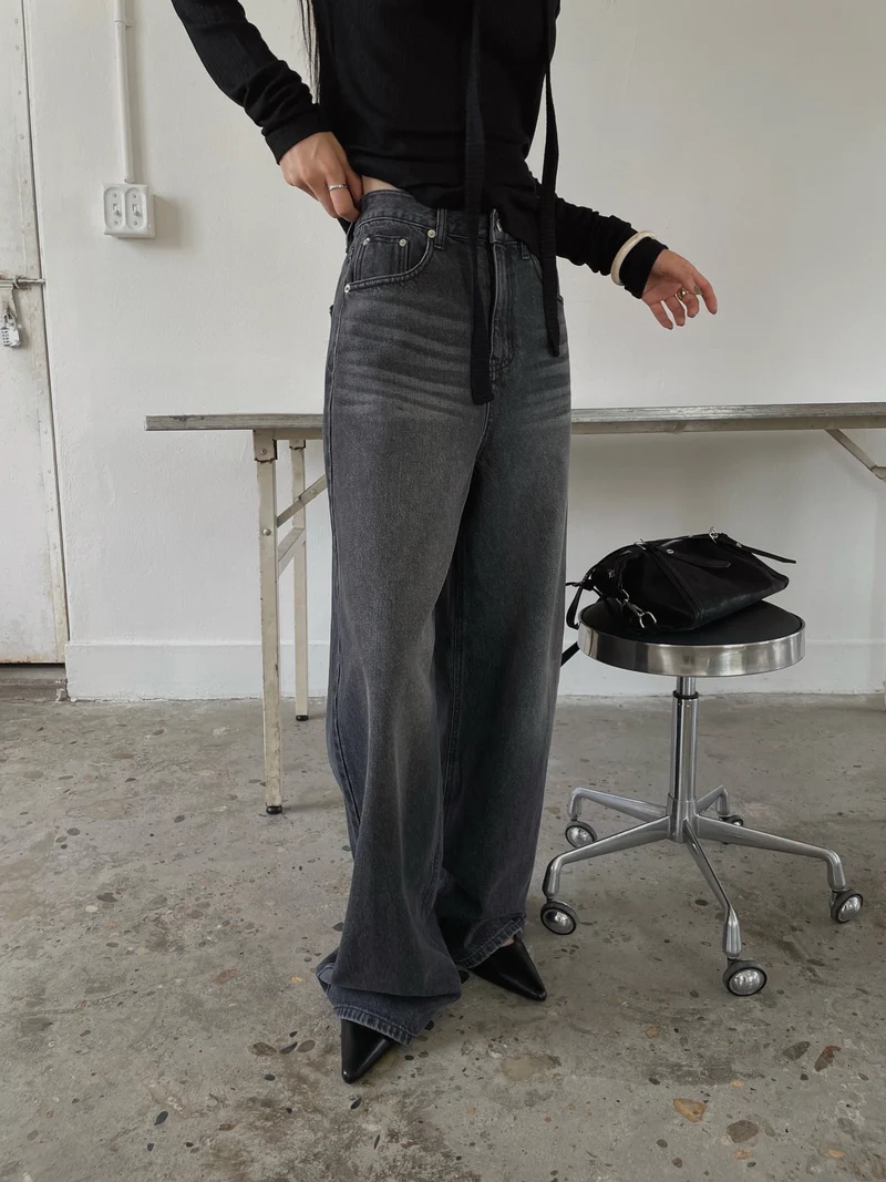 LeAhicon High Waist Wide Leg Vintage Wash Jeans