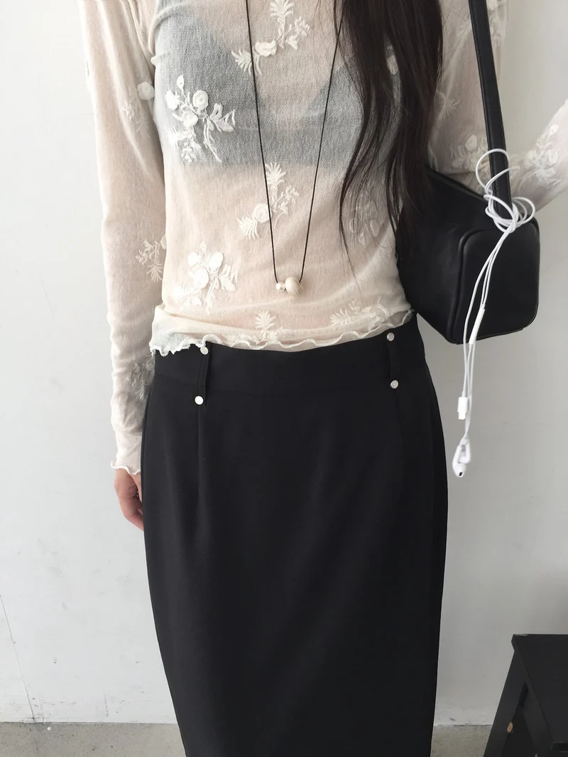 Nweol Stud Detail High Waist Maxi Skirt