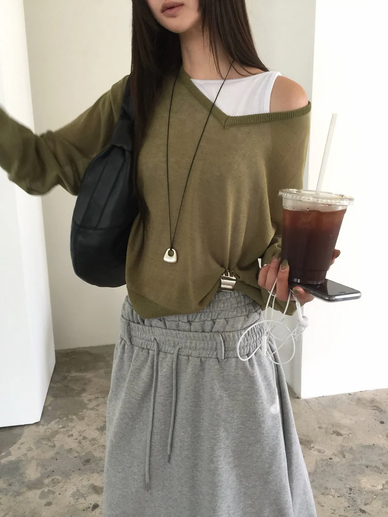 (2Pack) Nweol V-Neck Drop Shoulder Oversized Knit Sweater