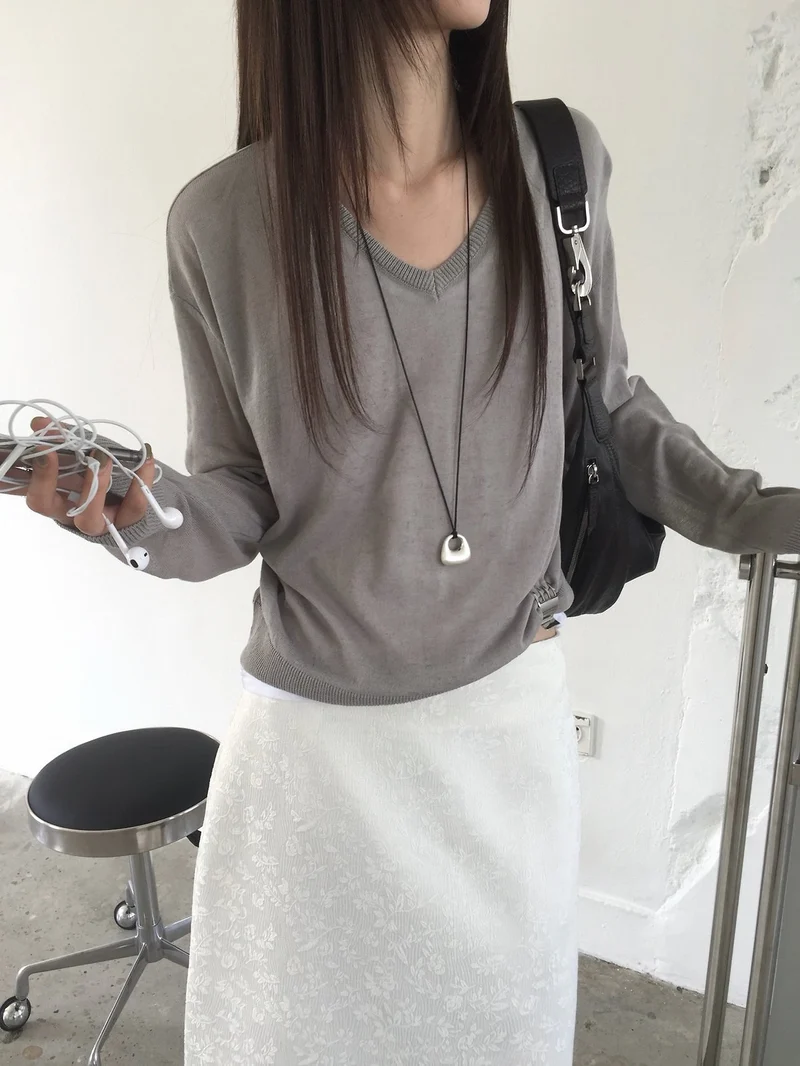 (2Pack) Nweol V-Neck Drop Shoulder Oversized Knit Sweater