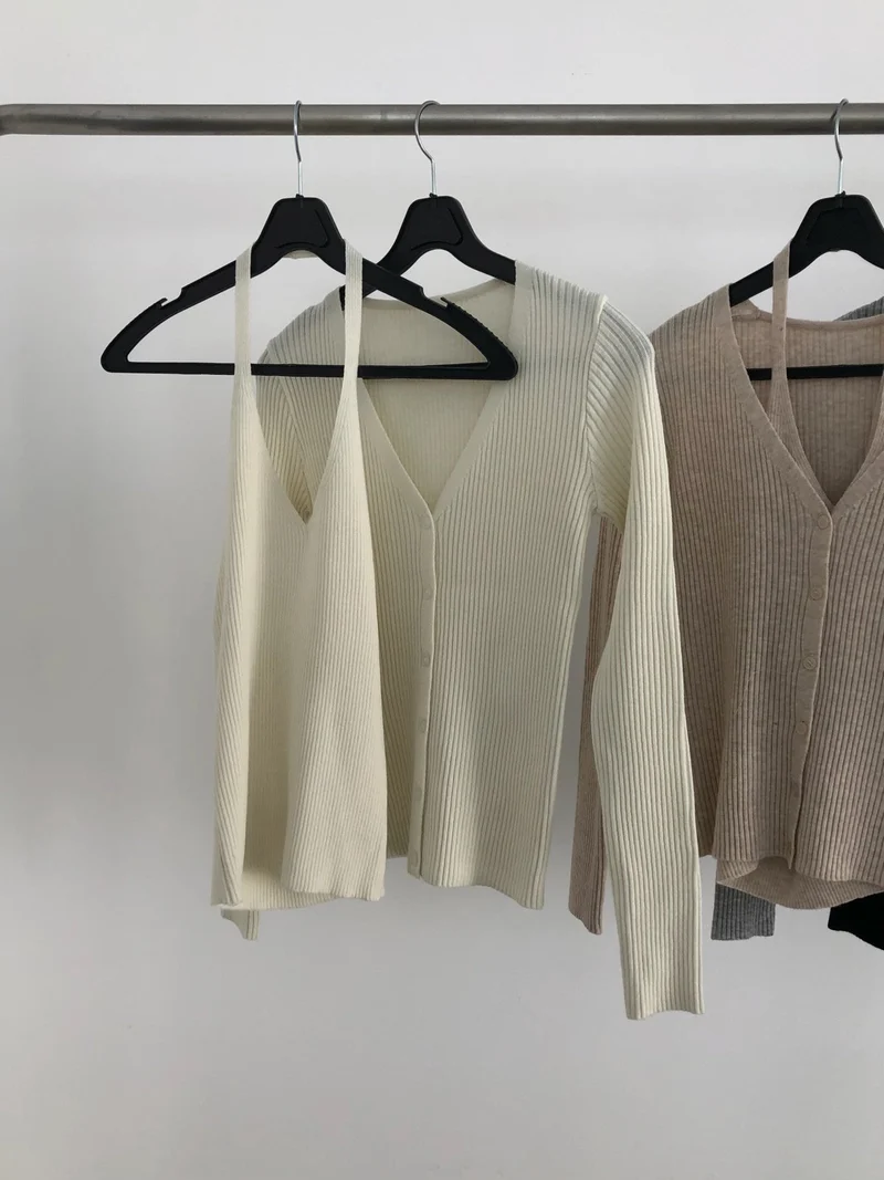 Nweol Ribbed Knit Cardigan and Tank Top Set