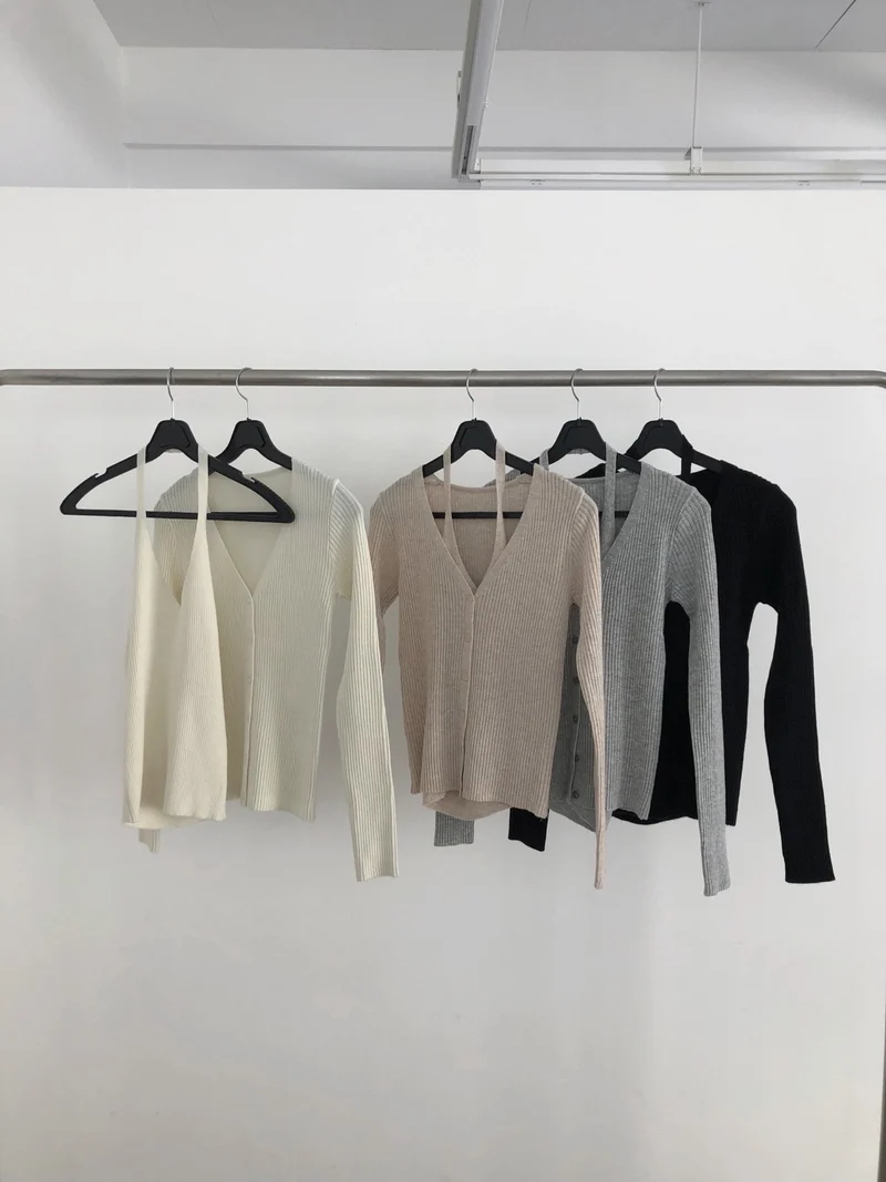 Nweol Ribbed Knit Cardigan and Tank Top Set