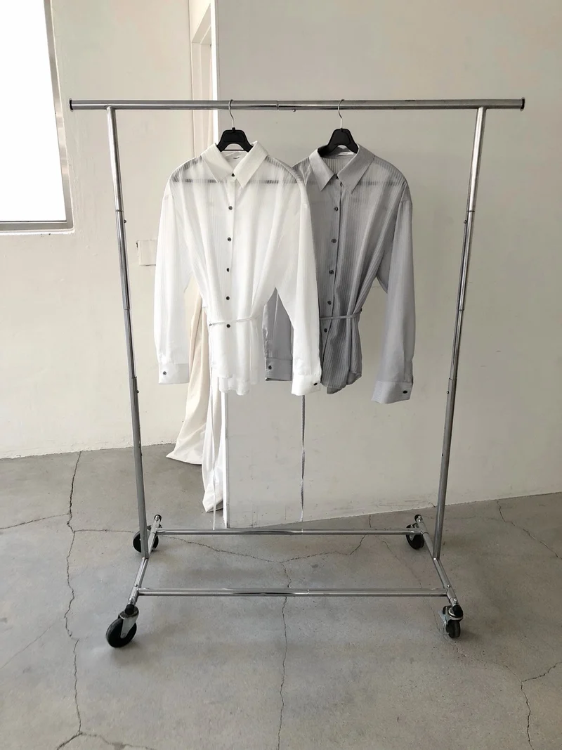 Nweol Stripe Texture Button-Down Shirt with Drawstring Waist