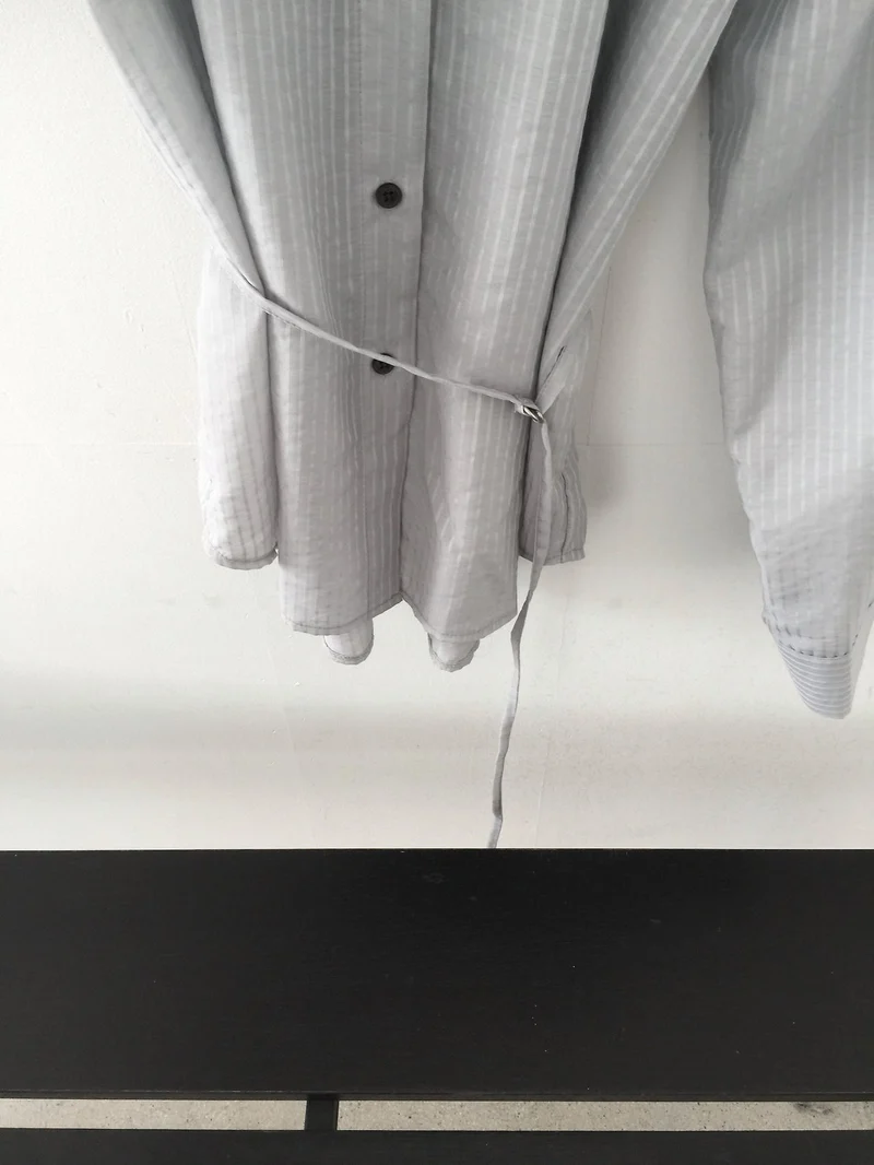 Nweol Stripe Texture Button-Down Shirt with Drawstring Waist