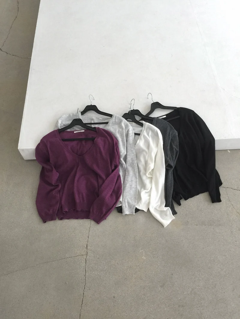 (2Pack) Nweol Deep V-Neck Long Sleeve Knit Top
