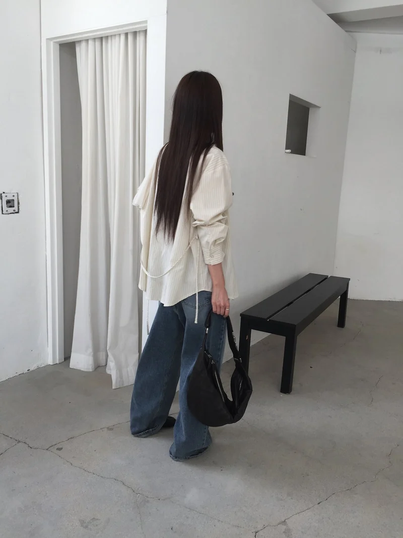 Nweol Striped Snap Button Shirt with Belt