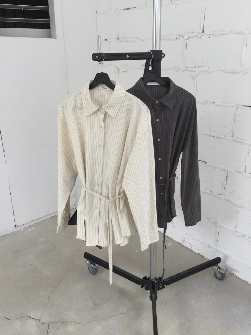 Nweol Striped Snap Button Shirt with Belt