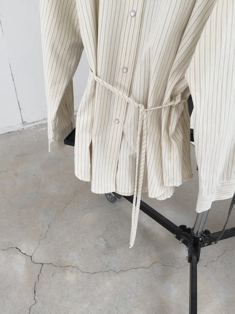 Nweol Striped Snap Button Shirt with Belt